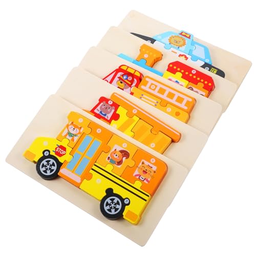 Beaupretty 5 Sätze Teiliges Holzpuzzle für Kleinkinder Pädagogisches Lernspielzeug Feinmotorik und Kognitiven Entwicklung Langlebig Kindgerechte Fahrzeugmotive Geeignet für Jahre von Beaupretty
