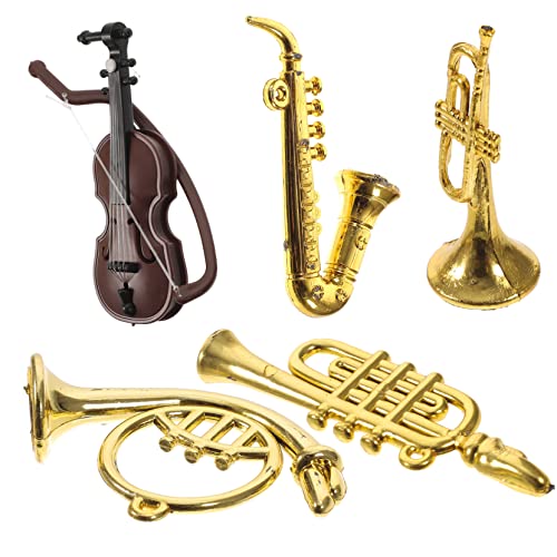Beaupretty 5 Stück Maßstab Leichte Miniatur Spielzeuginstrumente für Violine Saxophon Horn Gebogenem Blasinstrument für Puppenhaus Dekoration und Spielspaß von Beaupretty
