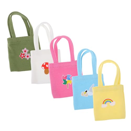 Beaupretty 5 Stück Teiliges Mini Canvas Tote Bag für Puppen Bunte Kleine Schultertaschen aus Robustem Farbechtem Canvas Puppenhaus-Accessoires und Kostümzubehör von Beaupretty