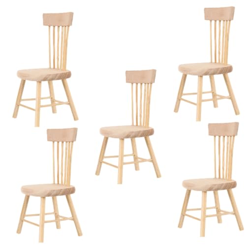 Beaupretty 5 Stück Teiliges Miniatur Holzstuhl Puppenhaus Möbel Detailreiche Kleine Stühle aus Holz Stabiles DIY Zubehör für Puppenhaus Dekoration und Spielspaß von Beaupretty