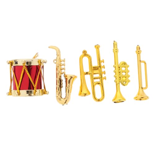 Beaupretty 5 Stück Teiliges Miniatur Musikinstrument Set Puppenhaus Dekoration mit Saxophon Trompete Posaune Schlagzeug Curved Horn Realistische Retro Modelle für DIY Miniaturwelt und von Beaupretty