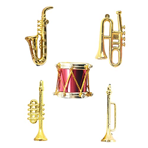 Beaupretty 5 Stück Teiliges Miniatur Musikinstrumenten Set Puppenhaus Dekoration Trompete Gitarre Saxophon Trommel für Kreative Musikförderung von Beaupretty