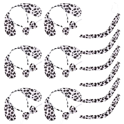 Beaupretty 6 Sätze Hundeohren Stirnband Für Erwachsene Elastischer Fliegenschwanz Dalmatiner-hundekostüm-Set Welpen-Cosplay-kostüm Dalmatiner-Ohren-stirnbänder Hundekopf Kind Stoff Zubehör von Beaupretty