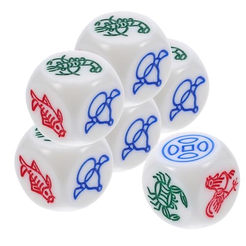 Beaupretty 6 Stück Fisch Garnelen Krabben Huhn Würfel aus Robustem Resin für Traditionelle Partyspiele Leicht Verschleißfest Ästhetisches Vintage Spielwürfel für Familienspiele von Beaupretty