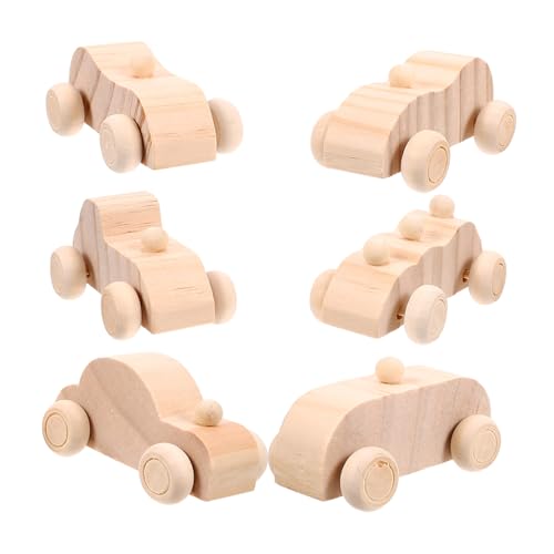 Beaupretty 6 Stück Teiliges DIY Holzauto Bastelset Kleine Unlackierte Holzautos zum Bemalen Kindgerechte Graffiti Spielzeuge für Kreative Fördert Feinmotorik und Eltern Junge Mädchen von Beaupretty