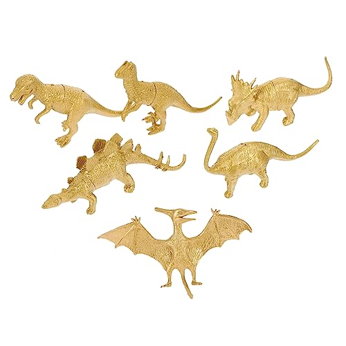 Beaupretty 6 Stück Teiliges Goldfarbener Dinosaurier Figuren Solide Kunststoffmodelle als Dekorative Wohnaccessoires und Kinderspielzeug Detailgetreue Tyrannosaurus und Flugsaurier von Beaupretty
