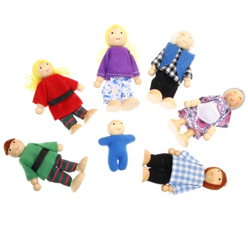 Beaupretty 7 Stück Teiliges Holzpuppenfamilien Bewegliche Mini Figuren für Anpassbare Gelenkpuppen Geeignet für Rollenspiele Kreatives für Jungen und Mädchen von Beaupretty