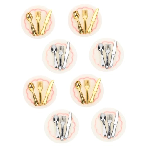 Beaupretty 8 Satz Teiliges Mini Geschirr für Puppenhaus Detailreiche Miniatur Küchenzubehör DIY Dekoration für Puppenhaus Realistische Teller Löffel und Messer Leicht und Tragbar für von Beaupretty