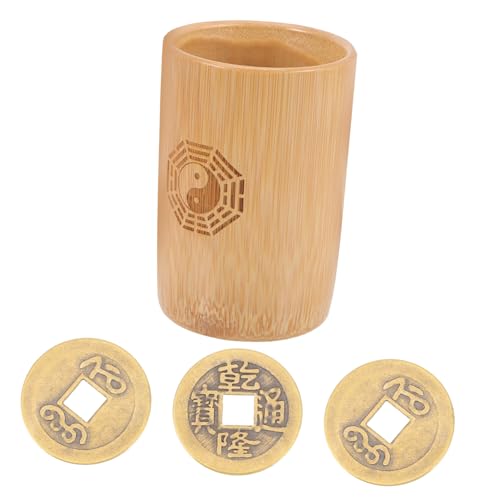 Beaupretty Buddhistische Wahrsage Münzen mit Chinesischem Bambus Trommel Divinationsspiel Vintage Stil Langlebiges Bambusmaterial Kupfermünzen für Feng Shui und Glücksbringer von Beaupretty