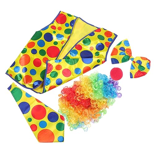 Beaupretty Clown Cosplay Kostüm Teilig mit Perücke Weste Fliege und Clownsnase Atmungsaktive Performance Accessoires für Damen und Herren Halloween Karneval von Beaupretty