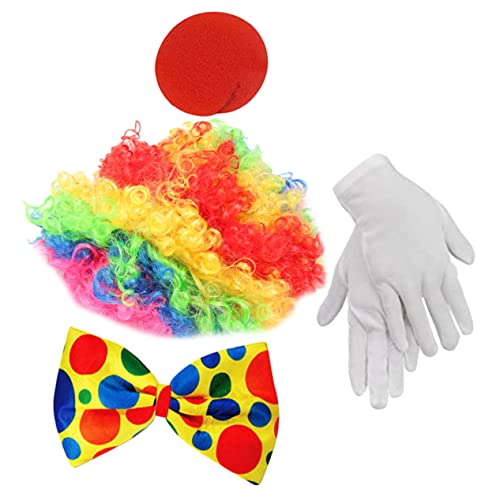 Beaupretty Clown Kostüm Set Teilig Cosplay Zubehör mit Lockenperücke Clownsnase Fliege und Handschuhen Hautfreundlich Langlebig Auffälliges Halloween Party Outfit für Erwachsene von Beaupretty