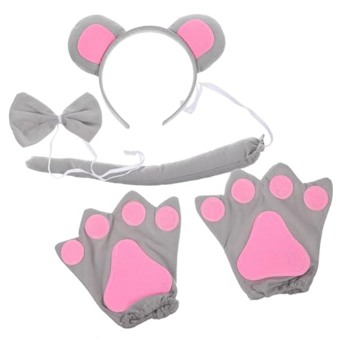 Beaupretty Cosplay Mouse Kostüm Set Teilig mit Grauem Headpiece Handschuhen und Schleife Leichtes Party Zubehör für Geburtstagsfeiern Halloween und Kostümpartys Bequem Tragbar und Kreativ von Beaupretty
