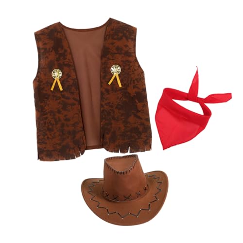 Beaupretty Cowboy Kostüm Set Western Outfit mit Weste und Dreieckstuch für Erwachsene Atmungsaktives Material Vielseitig für Halloween Karneval Themenparty Lässiger Hippie Stil von Beaupretty