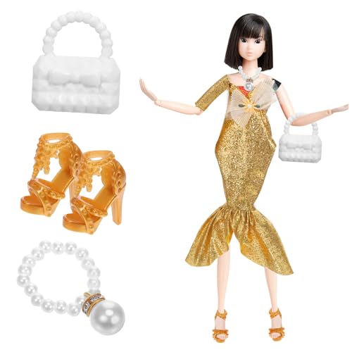 Beaupretty Elegantes Puppenkleid Abendkleid mit Glitzer Handtasche Halskette und High Heels Party Outfit für Plüschpuppen Detailreiche Verarbeitung Kreatives Anziehspielzeug für Mädchen von Beaupretty