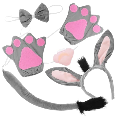 Beaupretty Esel Kostüm Set mit Kopfband Fliege und Grauen Handschuhen Weiches Tierzubehör für Halloween Karneval Cosplay und Kostümparty Erwachsene von Beaupretty