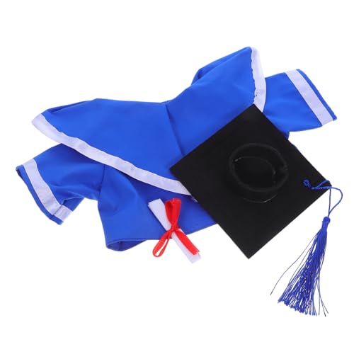 Beaupretty Graduation Outfit für Plüschtiere Teiliges mit Blauem Umhang Weißem Kragen und Zertifikat Universelle Passform für Bärenpuppen Dekoration für Abschlussfotos und Feiern von Beaupretty