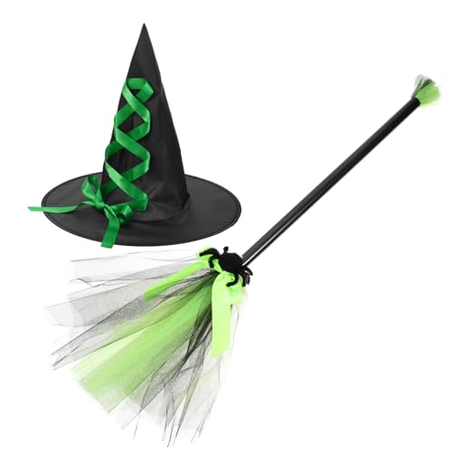 Beaupretty Grüner Hexenhut und Zauberbesen für Halloween Karneval Party Leichtes Bequemes Kostümzubehör mit Klassischem Design für Damen und Herren für Bühnenauftritte und Beaupretty Grüner Hexenhut und Zauberbesen für Halloween Karneval Party Leichtes Bequemes Kostümzubehör mit Klassischem Design für Damen und Herren für Bühnenauftritte und von Beaupretty