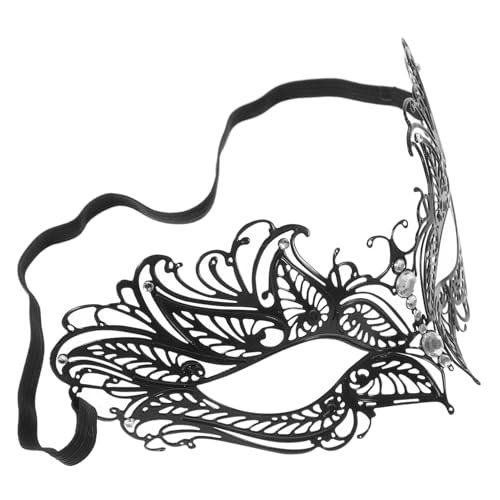 Beaupretty Halbgesichts Masquerade Damen Schwarz Metall Spitze Verstellbar Elegante Karneval Halloween Party Cosplay von Beaupretty