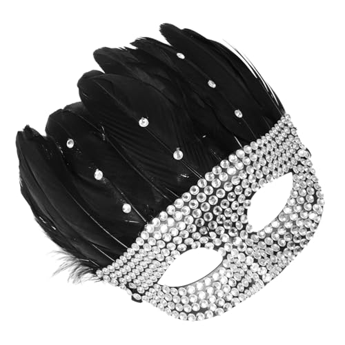 Beaupretty Halbmaske mit Federschmuck und Strasssteinen Dekorative Cosplay Augenmaske für Damen und Herren Venezianische Maske für Halloween Karneval Maskenball und Kostümparty von Beaupretty