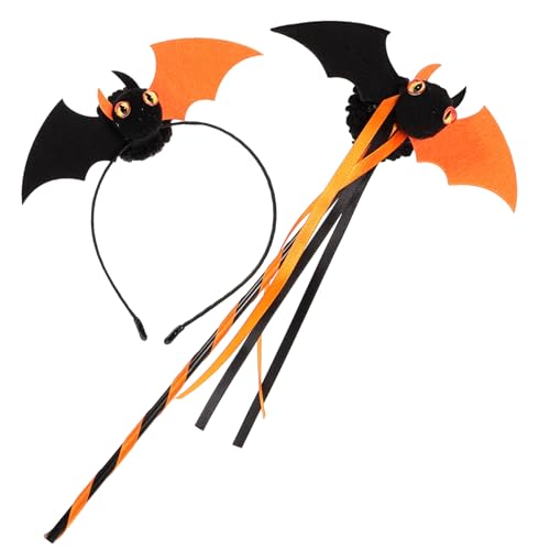 Beaupretty Halloween Bat Headband Set Teiliges Kostümzubehör mit Orangefarbenem Bat Haarreif Zauberstab für Halloween Feiern Cosplay und Partys für Familien von Beaupretty