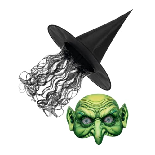 Beaupretty Halloween Hexen Kostüm Set Damen mit Langem Lockigem Hexenperücke Hexenhut und Maske Kreatives Cosplay Zubehör für Halloween Party Karneval und Fasching von Beaupretty