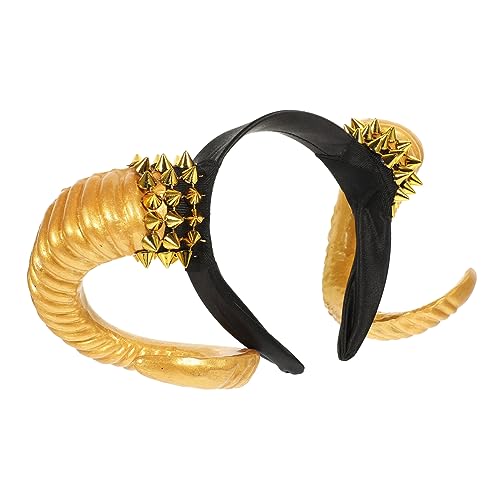 Beaupretty Halloween Horn Haarreif Kopfschmuck Accessoire mit Rivets für Halloween Partys und Kostüme Goldene Schafhörner Haarband für Damen von Beaupretty