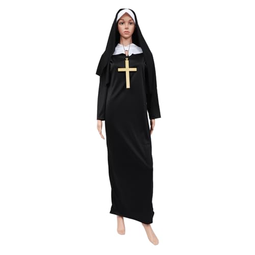 Beaupretty Halloween Kostüm Erwachsene Nonnen Outfit mit Langem Umhang Schwarzes Cosplay Kleid für Party Requisiten Einheitsgröße Design für Festliche Rollenspiele und Fotoshootings von Beaupretty