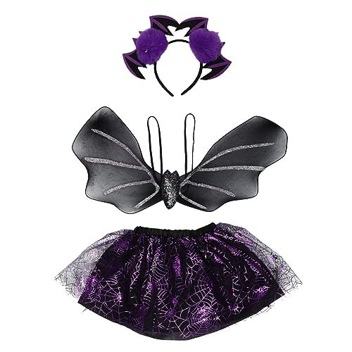 Beaupretty Halloween Mädchen Kostüm mit Fledermausflügeln Teiliges Outfit für Cosplay und Partys Leichtes Material für Fotos und Auftritte für Halloween und Themenveranstaltungen von Beaupretty