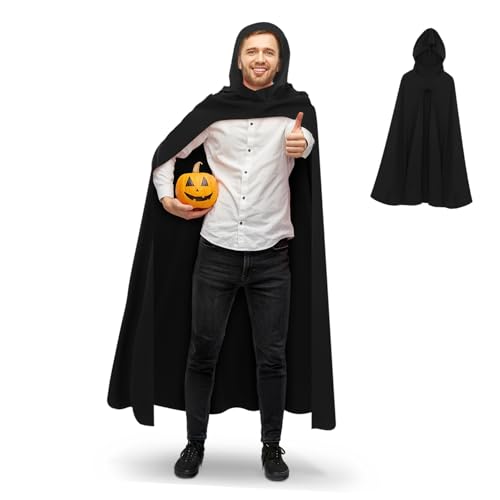 Beaupretty Halloween Umhang mit Kapuze Unisex Schwarzer Cloak Polyester für Cosplay und Halloween Kostüme Vielseitig Einsetzbar und für Mittelalterliche Charaktere und von Beaupretty