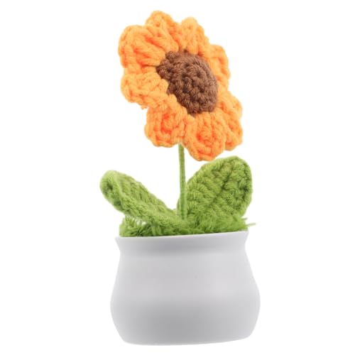 Beaupretty Handgefertigte Gestrickte Kleine Sonnenblume Wollornament für Schreibtischdekoration Pflegeleichtes Minimalistisches Topfpflanzen Deko für Zuhause und Auto von Beaupretty