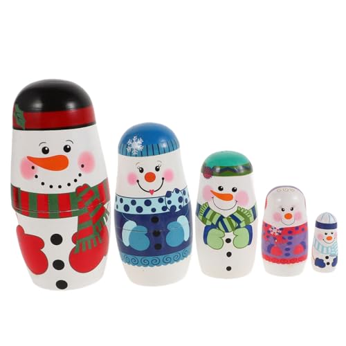 Beaupretty Handgefertigte Schichtige Holz Schneemann Matryoshka Puppen Russische Verschachtelungspuppen Kindersicheres Lernspielzeug Winterdekoration Mädchen von Beaupretty