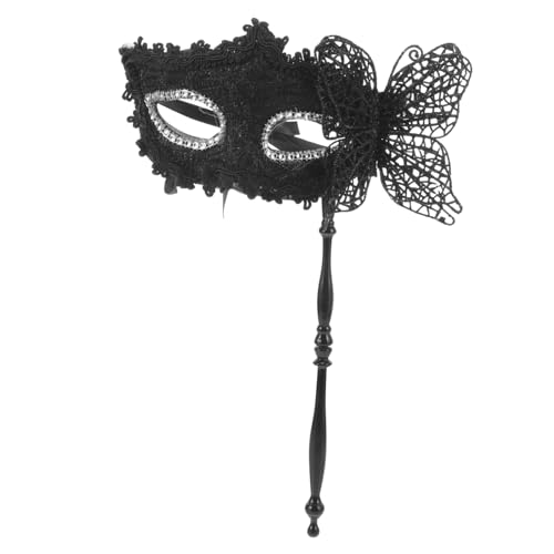 Beaupretty Handgehaltene Masquerade Maske für Frauen mit Stab Halbseitige Karneval Maskenball Gesichtsmaske Langlebig und Geeignet für Halloween Bühne Party und Cosplay von Beaupretty