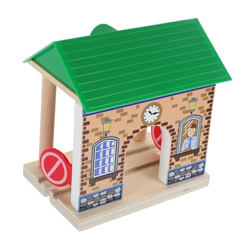 Beaupretty Holz Eisenbahn Station Modell Holzspielzeug für Zubehör zur Gestaltung von Szenen Fördert Kreativität und Geschicklichkeit Langlebig und Leicht für Kleine Hände von Beaupretty