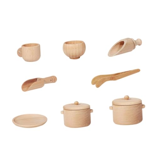 Beaupretty Holz Geschirrset Kinderspiel Küchenspielzeug aus Holz Simulationsgeschirr Kinderküche Zubehör Lernspielzeug für Kleinkinder von Beaupretty