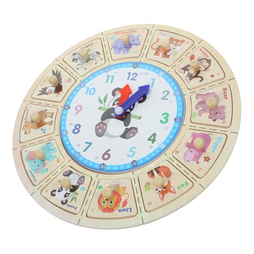 Beaupretty Holz Lernuhr für Tier Motiven Stabiles Holzspielzeug Puzzle Tragbare Pädagogische Uhr Tiererkennung Farbenfrohes Kognitives Lernspielzeug für Kleinkinder von Beaupretty
