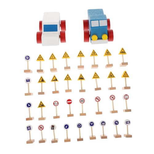 Beaupretty Holz Verkehrszeichen aus Buchenholz Lernspielzeug für Verkehrssicherheit Kognitives Spiel für Kindergarten Frühe mit Realistischen Straßenschildern von Beaupretty