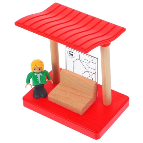 Beaupretty Holzeisenbahn Zubehör Natürliche Holz Bausteine Simulation Bahnsteig Modell mit Miniaturstation und Figuren für Kreatives Bauen und Lernspaß von Beaupretty