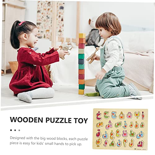 Beaupretty Holzpuzzle Arabisches Alphabet Lernspielzeug Handgreifbrett Montessori Frühförderung Pädagogisches Kognitives für Jungen Mädchen von Beaupretty