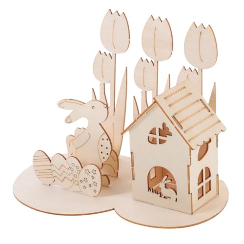 Beaupretty Holzpuzzle Osterhase mit Ei Haus Langlebiges DIY Lernspielzeug für Pädagogisches Bastelset Kreative Ostergeschenke für Familie von Beaupretty
