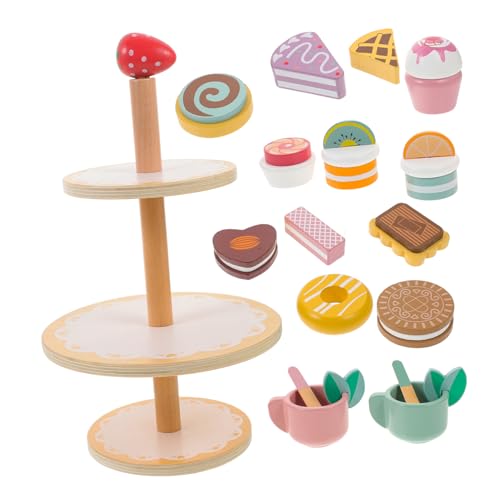 Beaupretty Holzspielzeug Tee und Dessert Set Dreistöckiges Kuchen und Cupcake Realistisches Stabiles Spielset für Rollenspiele und Frühkindliche Entwicklung Geeignet für Mädchen von Beaupretty