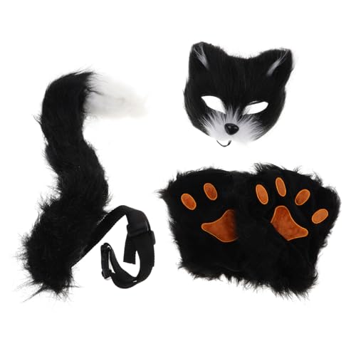 Beaupretty Katzen Wolf Cosplay Kostümset mit Kunstfellmaske Plüschmaske und Handschuhen für Damen und Mädchen für Halloween Maskenbälle und Kostümpartys von Beaupretty