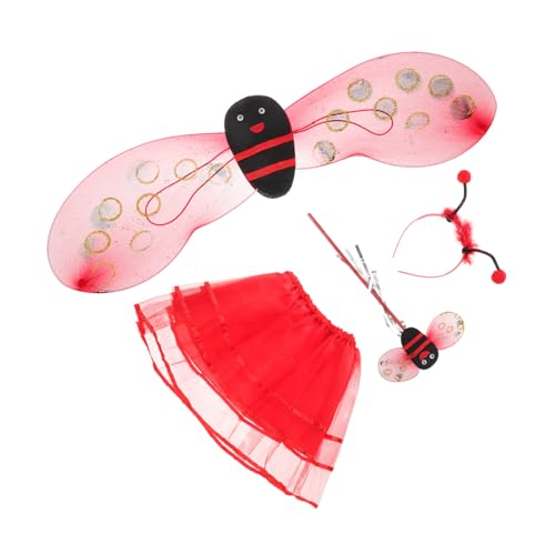 Beaupretty Kostümset für Ladybug Flügel Tutu Rock Haarreif Zauberstab für Karneval Halloween und Kostümpartys Leicht Langlebig Teiliges Set für Unvergessliche Auftritte von Beaupretty