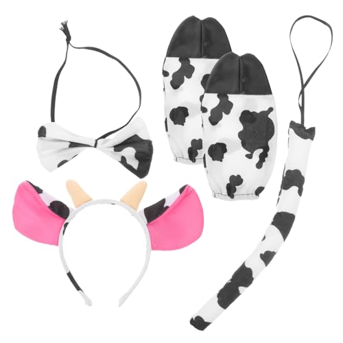 Beaupretty Kostümset für Niedliches Kuhkostüm mit Stirnband Handschuhen und Fliege für Halloween Karneval und Cosplay Tierische Partyaccessoires für Unvergessliche Erinnerungen von Beaupretty