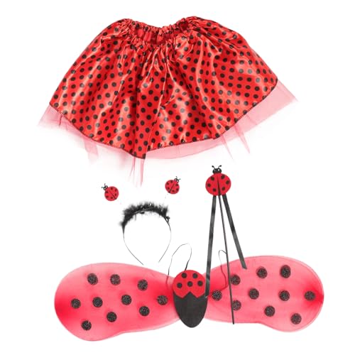 Beaupretty Ladybug Kostüm für Mädchen Teiliges Bühnenoutfit mit Tüllrock Flügel Zauberstab und Haarreif Hautfreundlich Flexibel Geeignet für Karneval Halloween Geburtstagsdeko und von Beaupretty