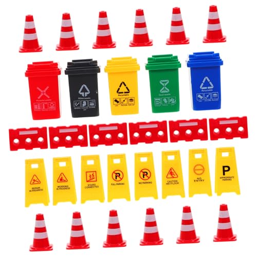 Beaupretty Lehrspielzeug Verkehrszeichen Simulation mit Mini Absperrungen Mülltonnen Verkehrskegeln für Innen Außen Szenariobasiertes Lernen und Interaktives Rollenspiel von Beaupretty