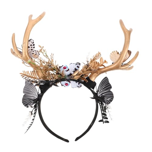 Beaupretty Leichtes Hirschgeweih Haarreif mit Blumen und Schmetterling Vielseitiges Damen und Mädchen Accessoire für Weihnachten Halloween und Festliche Kostümpartys von Beaupretty