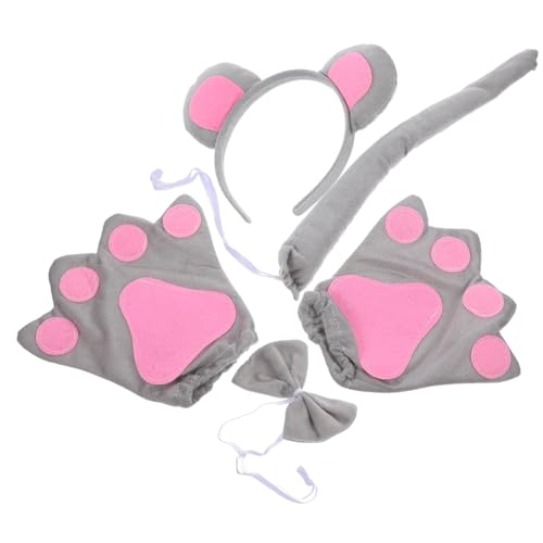 Beaupretty Mäuse Kostüm Set Cosplay Tier Accessoire mit Grauem Ohren Haarreif Handschuhen und Schleife Bequemes Verkleidungsset für Halloween Fasching und Kostümpartys von Beaupretty