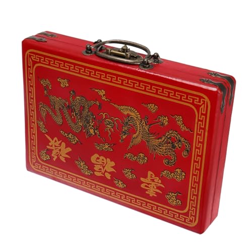 Beaupretty Mahjong Aufbewahrungsbox mit Griff PU Robust Lidded Organizer Vintage Stil Handheld Mahjong Case für Reisen Familienfeiern Multifunktional Sicher von Beaupretty