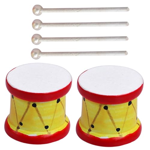 Beaupretty Maßstab Kleine Gelbe Trommeln mit Drumsticks Stabile Mini Musikinstrumente Dekoration Puppenhaus Zubehör für Realistische Raumgestaltung von Beaupretty