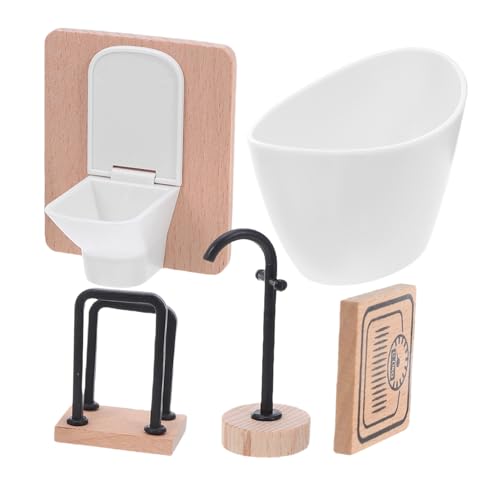 Beaupretty Maßstab Puppenhaus Zubehör Holz und Kunststoff Realistisches Badezimmer Spielset mit Toilette Badewanne Wasserhahn Handtuchhalter und Miniatur für Kreative DIY Szenen von Beaupretty